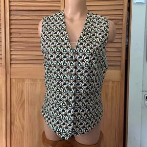 Charter Club vintage fox hunting equestrian themed vest size medium cream black